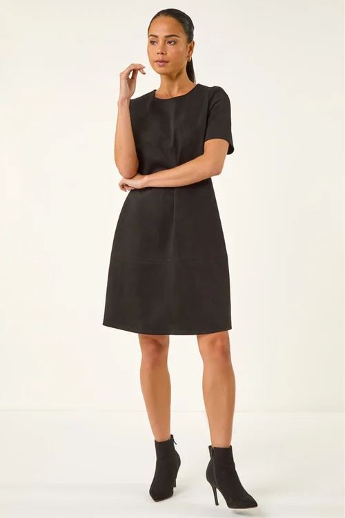 Roman Black Petite Premium Stretch Suede Shift Dress - 16 Image 2