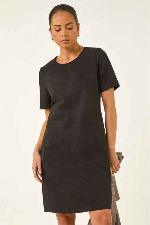 Roman Black Petite Premium Stretch Suede Shift Dress - 16 Image 1
