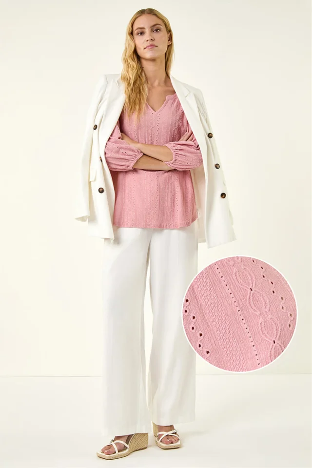 Roman Rose Broderie Detail Tunic Top