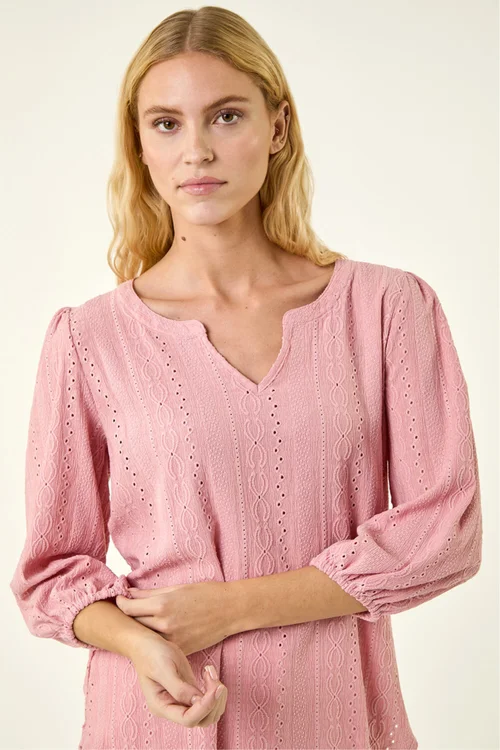 Roman Rose Broderie Detail Tunic Top - Size 14 Image 4