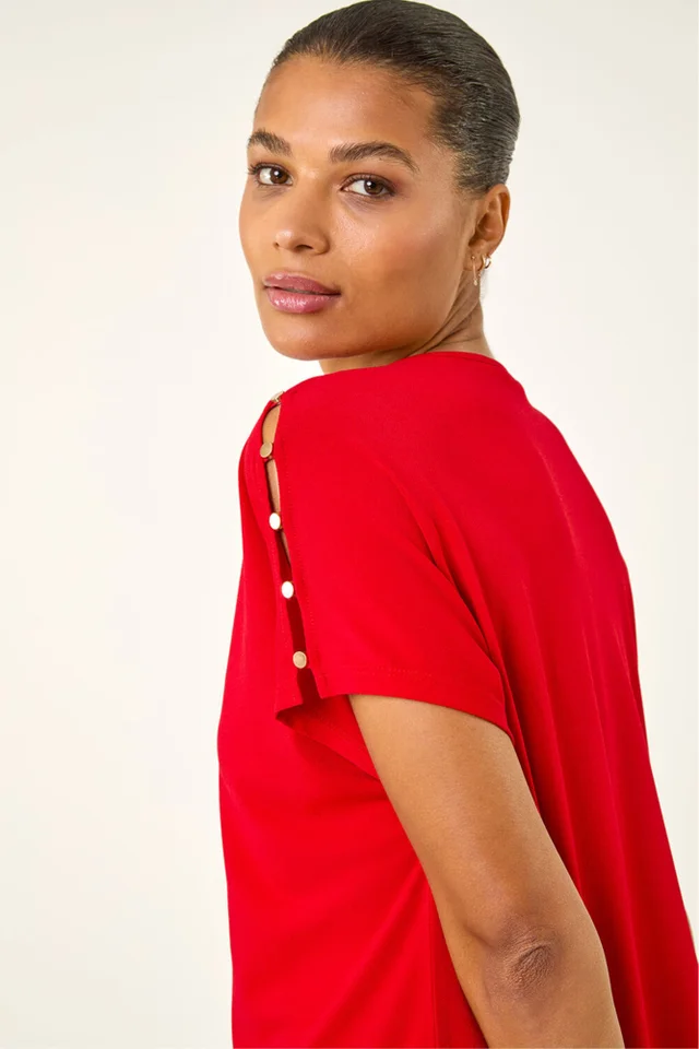 Roman Red Cold Shoulder Button Top