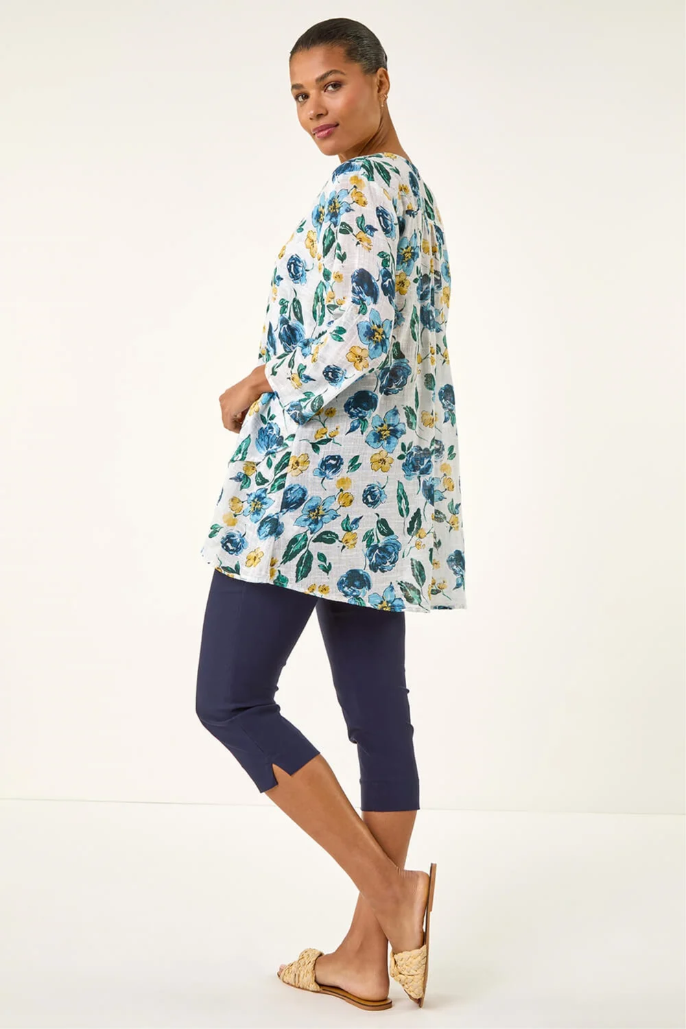 Roman Blue Floral Wrap Hem Tunic Top - 10 Image 2
