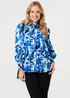Izabel London Blue Brushstroke Print Long Puff Sleeve Shirt - 16 Image 1