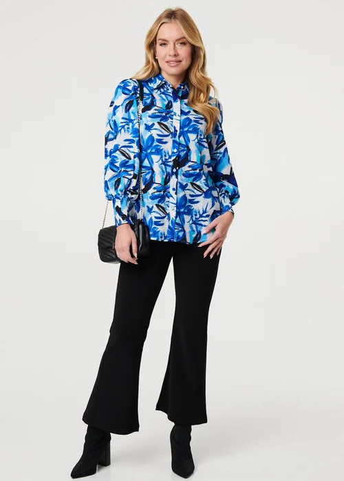 Izabel London Blue Brushstroke Print Long Puff Sleeve Shirt - Size 16 Image 4