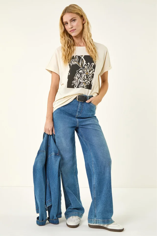 Roman Black Floral Print Tunic Top