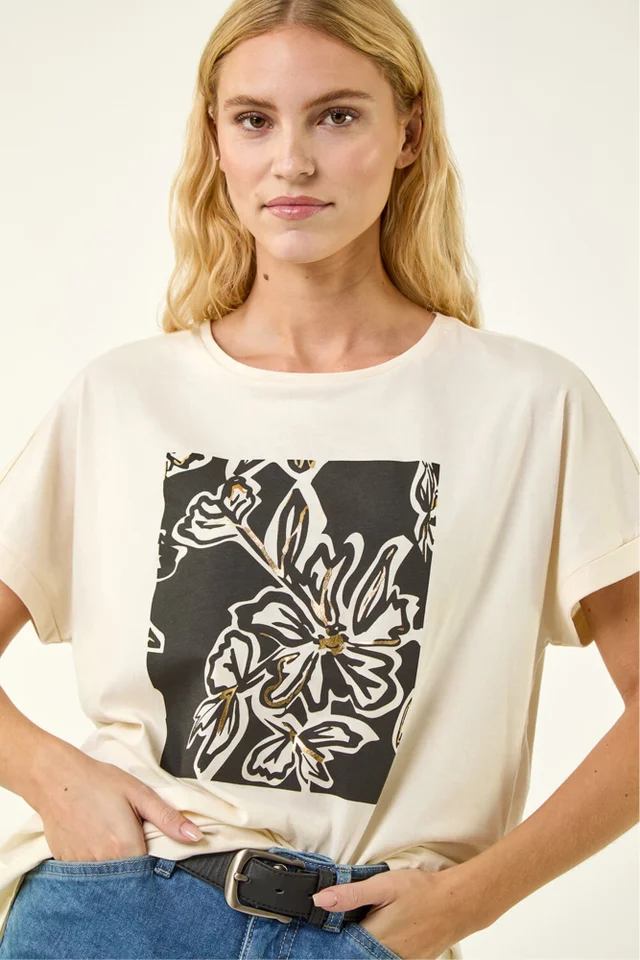 Roman Black Floral Graphic T-shirt