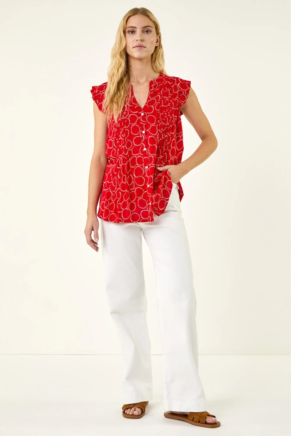 Roman Red Circle Print Frill Sleeve Blouse - Size 14 Image 2