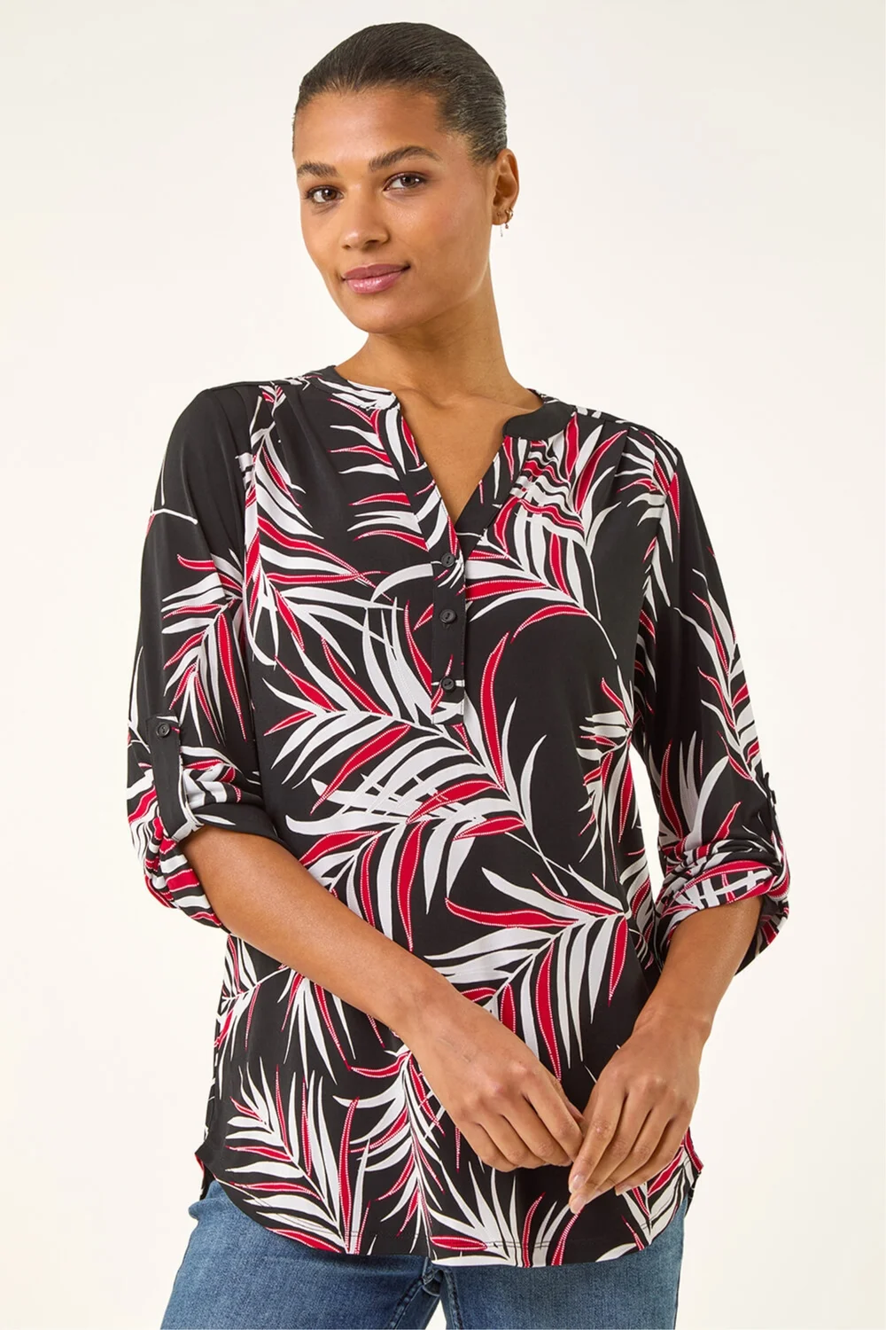 Roman Red Textured Leaf Puff Print Shirt - Size 14 Image 2