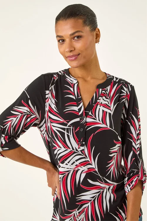 Roman Red Textured Leaf Puff Print Shirt - Size 14 Image 4