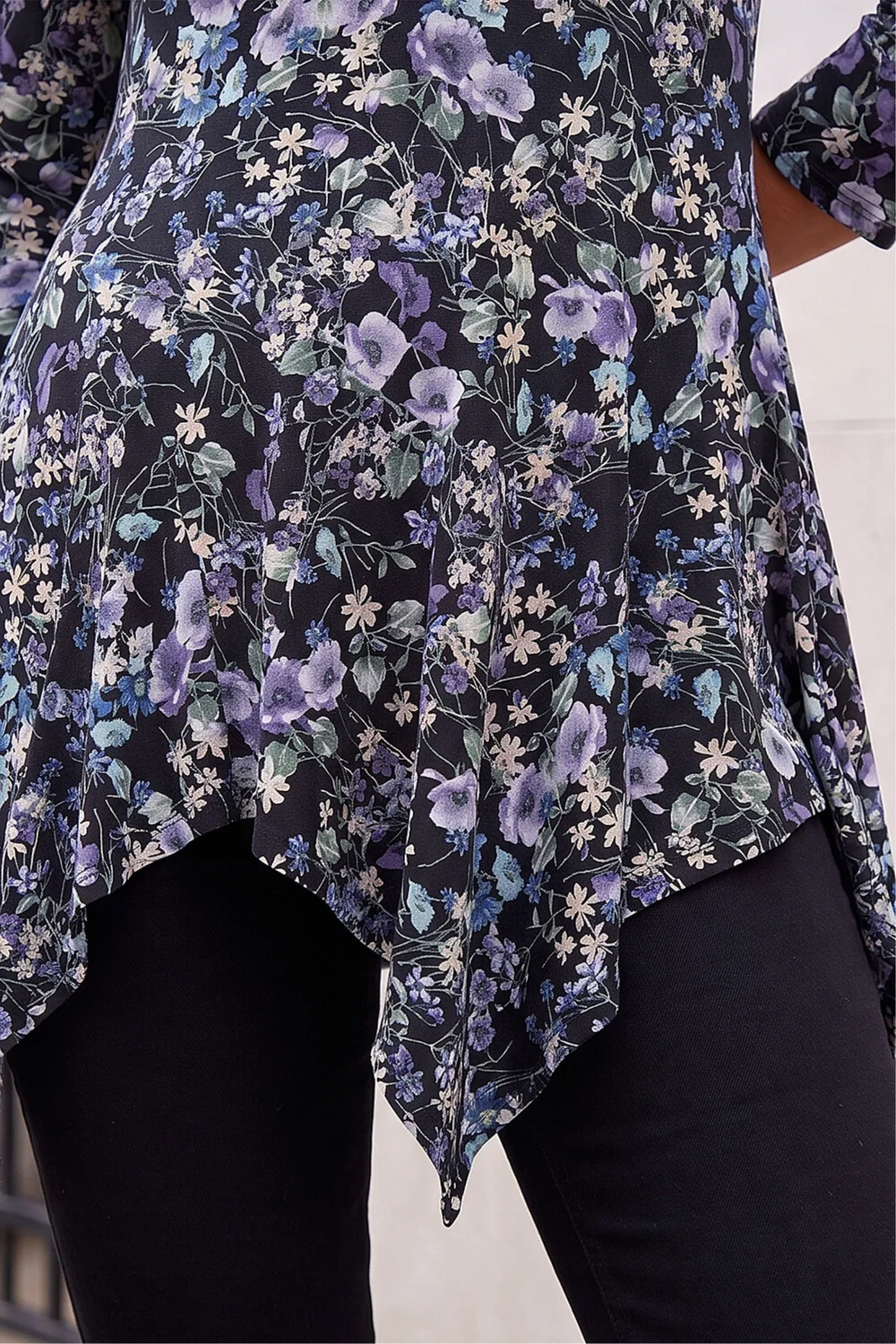 Roman Purple Floral Print Asymmetric Stretch Top - 12 Image 4