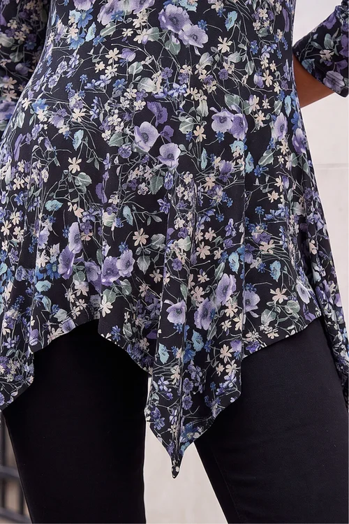 Roman Purple Floral Print Asymmetric Stretch Top - 12 Image 4