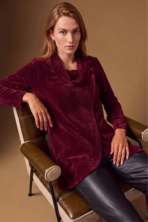 Roman Wine Chenille Cowl Neck Tunic Top - 14 Image 1