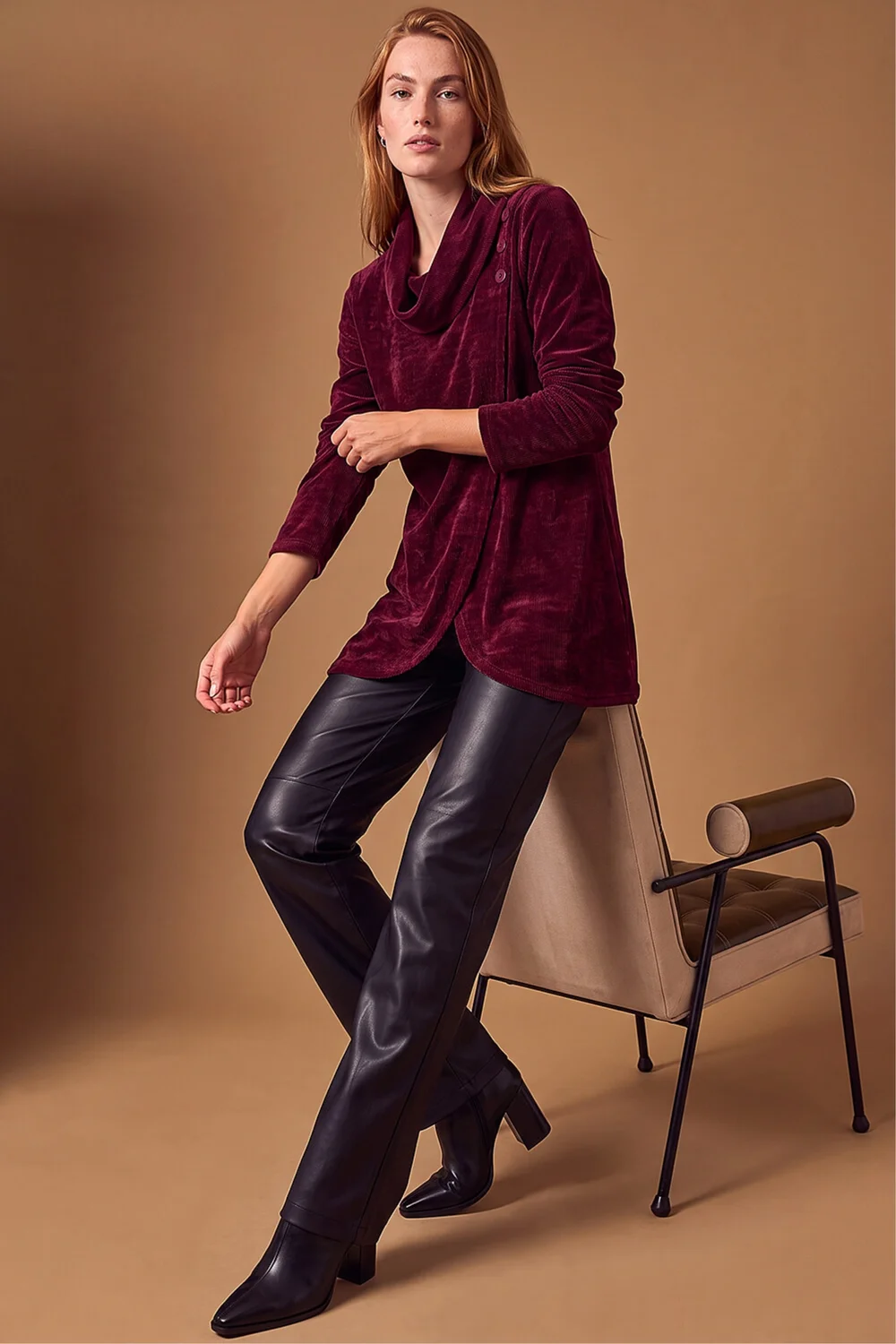 Roman Wine Chenille Cowl Neck Tunic Top - 14 Image 2