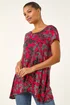 Roman Red Floral Print Hanky Hem Top - Size 20 Image 1