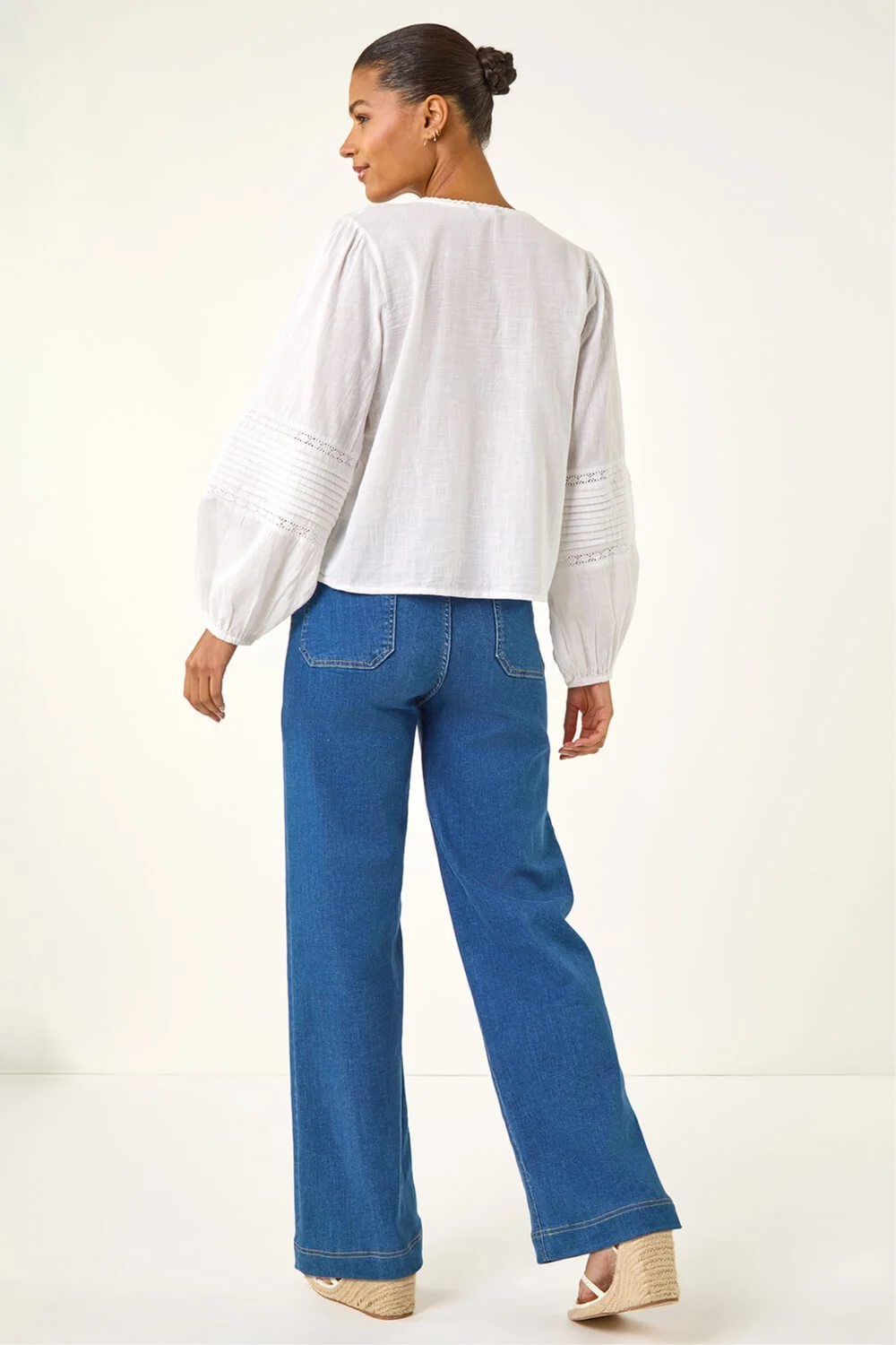 Roman Ivory Pleated V-Neck Cotton Blouse - Size 20 Image 3