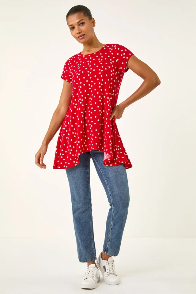 Roman Red Polka Dot Hanky Hem Top