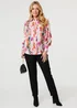 Izabel London Pink Abstract Floral Long Puff Sleeve Shirt - 10 Image 4