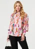 Izabel London Pink Abstract Floral Long Puff Sleeve Shirt - 10 Image 1