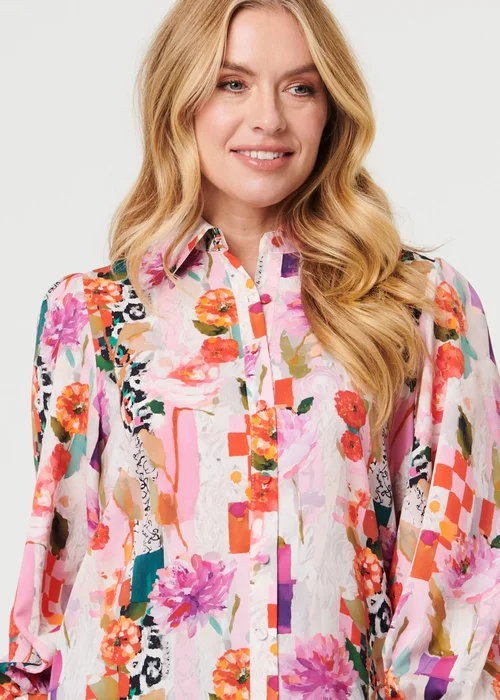 Izabel London Pink Abstract Floral Long Puff Sleeve Shirt - 10 Image 3