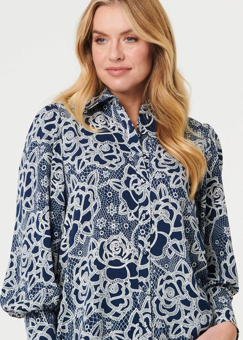 Izabel London Navy Floral Abstract Long Sleeve Shirt - 12 Image 3