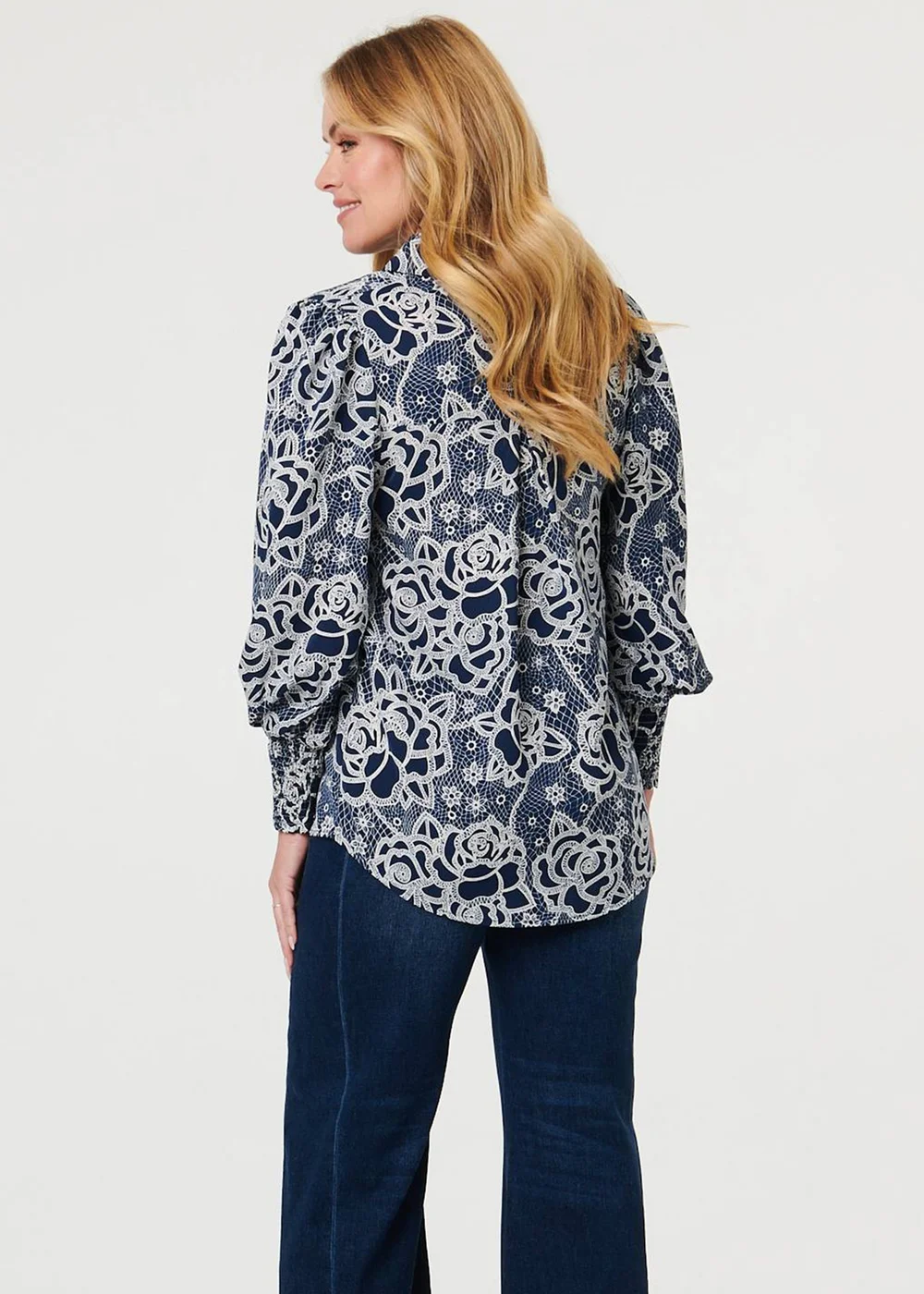 Izabel London Navy Floral Abstract Long Sleeve Shirt - 10 Image 2