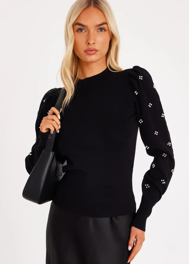 Quiz Black Pearl Sleeve Jumper
