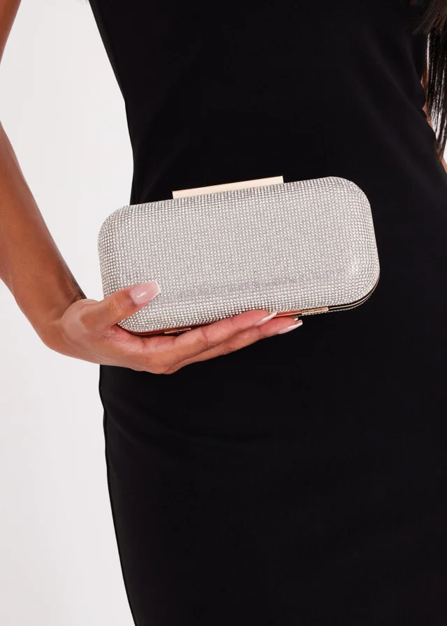 Quiz Silver Diamantine Box Bag