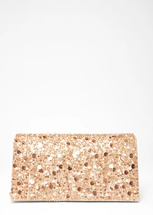 Quiz Natural Sequin Embellished Clutch Bag - One Size Image 3