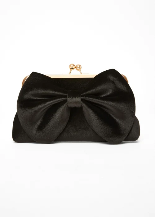Quiz Black Velvet Bow Clutch Bag - One Size Image 3