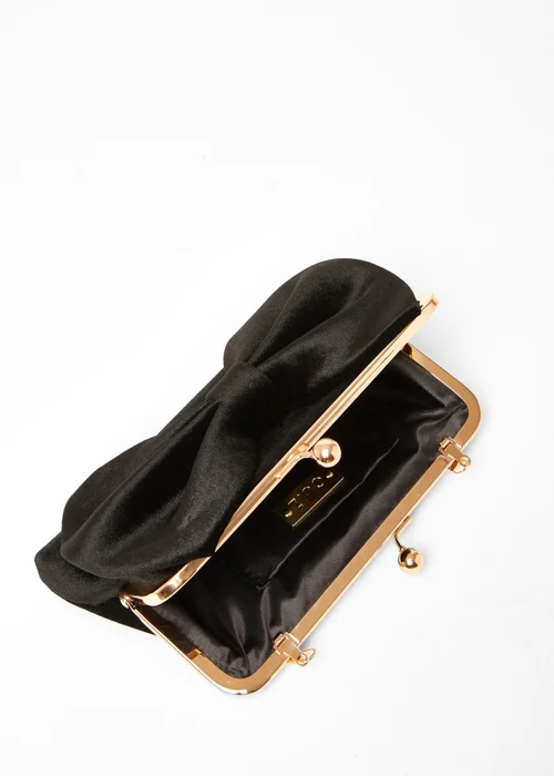 Quiz Black Velvet Bow Clutch Bag - One Size Image 2