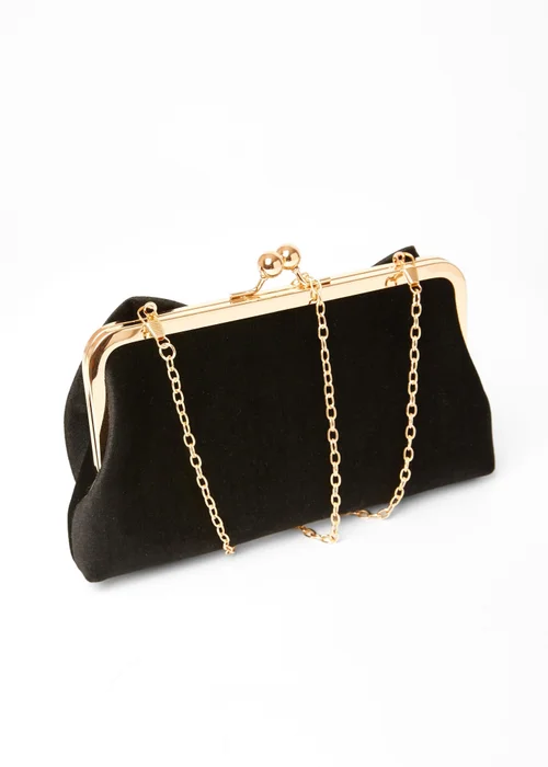 Quiz Black Velvet Bow Clutch Bag - One Size Image 4