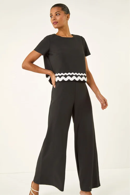 Roman Black Ric Rac Trim Stretch Jumpsuit - Size 18 Image 2