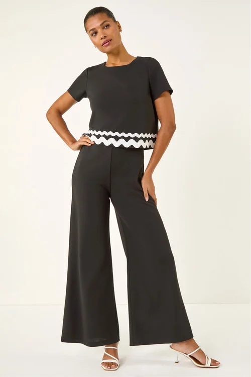 Roman Black Ric Rac Trim Stretch Jumpsuit - Size 18 Image 3