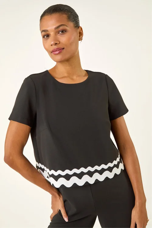 Roman Black Ric Rac Trim Stretch Jumpsuit - Size 18 Image 4