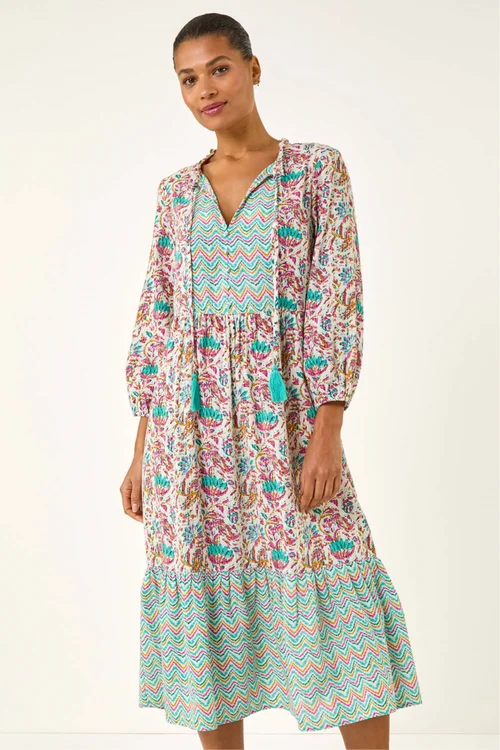 Roman Teal Tie Front Frill Midi Dress - 10 Image 2