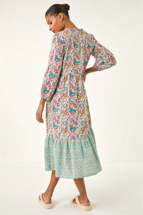 Roman Teal Tie Front Frill Midi Dress - 10 Image 3