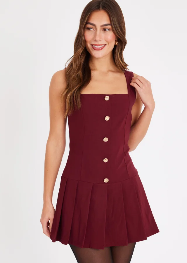 Quiz Burgundy Button Detail Skort Dress