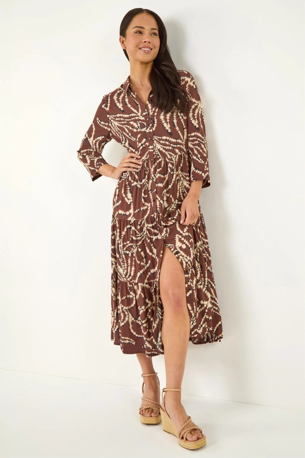 Roman Chocolate Petite Tiered Midi Dress - 16 Image 1