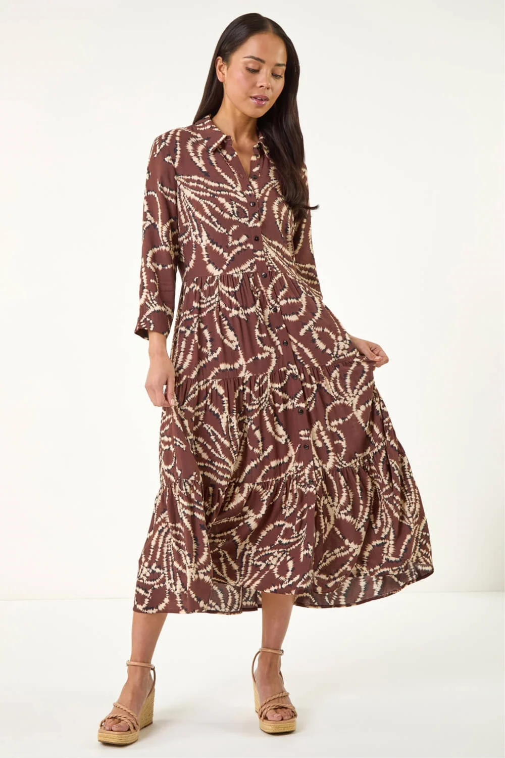 Roman Chocolate Petite Tiered Midi Dress - 16 Image 2