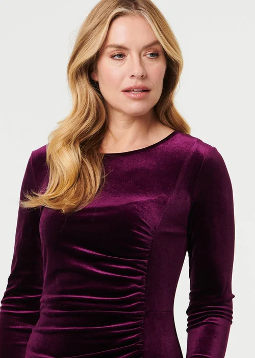 Izabel London Purple Velvet Texture Ruched Bodycon Mini Dress - 18 Image 3
