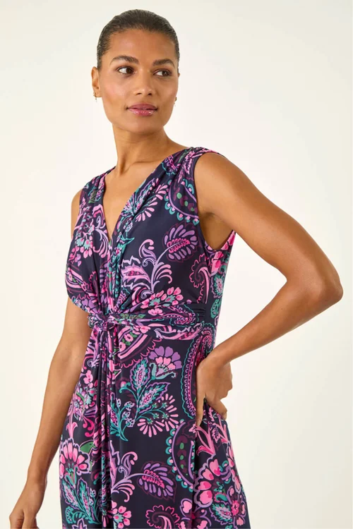 Roman Pink Paisley Twist Front Maxi Dress - 16 Image 4