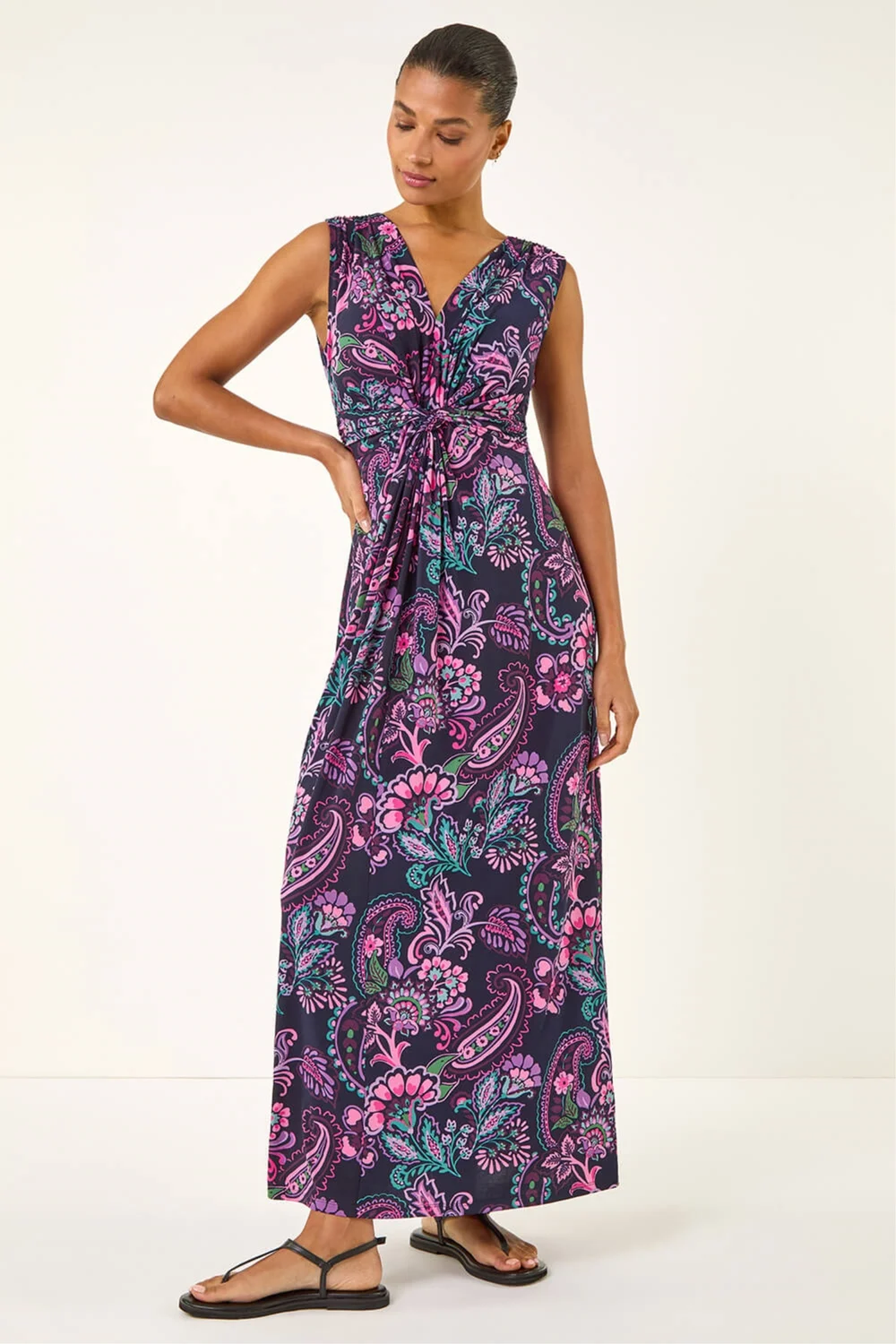 Roman Pink Paisley Twist Front Maxi Dress - 16 Image 2