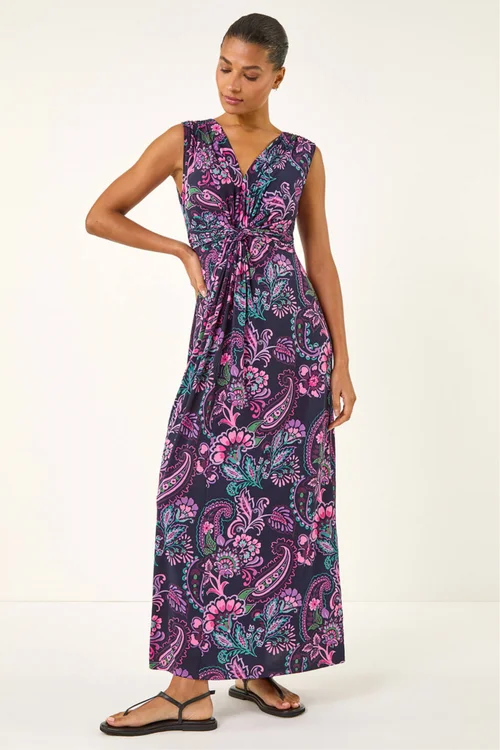 Roman Pink Paisley Twist Front Maxi Dress - 16 Image 2