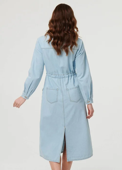 Izabel London Blue Denim Tie Waist Long Sleeve Midi Dress - 8 Image 2
