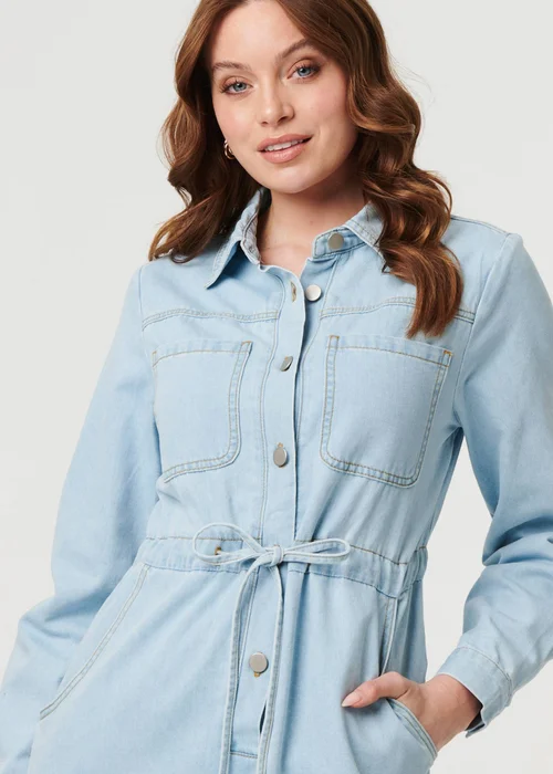 Izabel London Blue Denim Tie Waist Long Sleeve Midi Dress - 8 Image 3