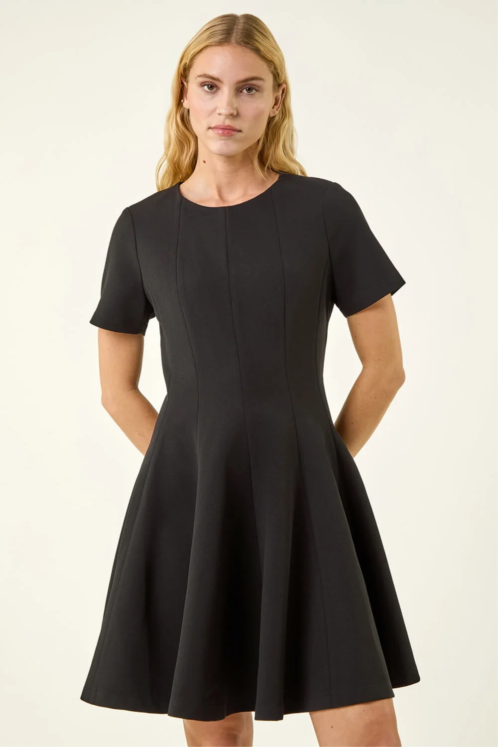 Roman Black Panel Flared Stretch Dress - 14 Image 1