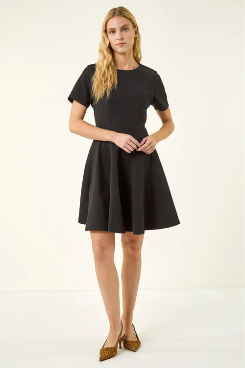 Roman Black Panel Flared Stretch Dress - 14 Image 2