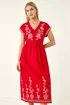Roman Red Embroidered V-Neck Midi Dress - 14 Image 4