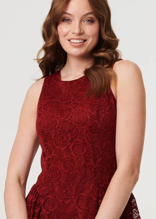 Izabel London Burgundy Lace Layer Sleeveless Short Skater Dress - 8 Image 3