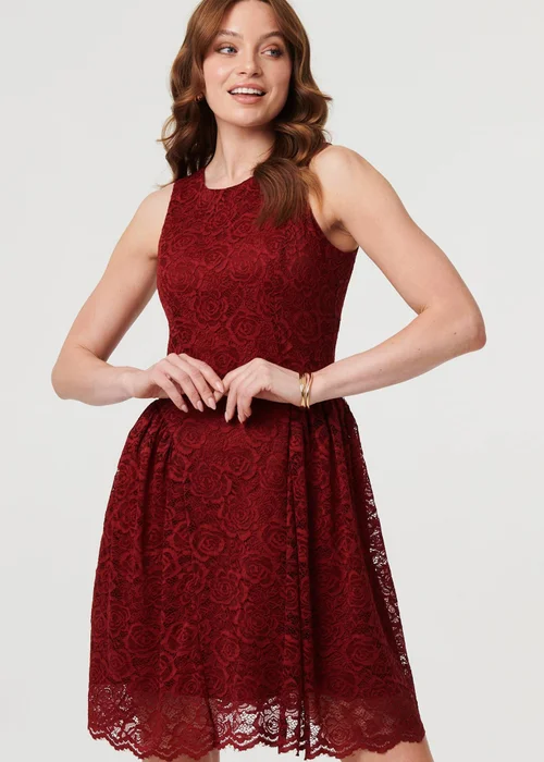 Izabel London Burgundy Lace Layer Sleeveless Short Skater Dress - 8 Image 1
